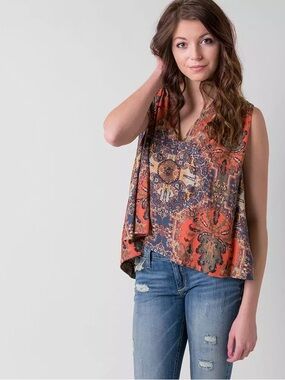 Free People Darcy Tapestry Sleeveless Flowy Boho Top Medium Lined Magic Carpet